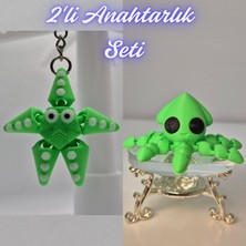 3D Atölye Maker  Yeşil Hareketli Deniz Yıldızı ve Açık Yeşil Kalamar Anahtarlık