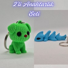 3D Atölye Maker  Açık Yeşil Örgü Desenli Köpek ve Açık Mavi Esnek Ejder Anahtarlık
