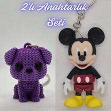 3D Atölye Maker  Mor Örgü Desenli Köpek ve Esnek Mickey Mouse Anahtarlık
