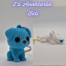 3D Atölye Maker  Açık Mavi Örgü Desenli Köpek ve Beyaz Ejderhanı Nasıl Eğitirsin Ejderha Anahtarlık