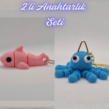 3D Atölye Maker  Açık Pembe Esnek Köpek Balığı ve Açık Mavi Şaşkın Ahtapot Anahtarlık