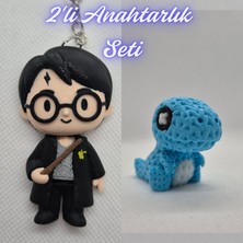 3D Atölye Maker  Harry Potter Anahatarlık ve Açık Mavi Örgü Desen Hareketli Dino Anahtarlık