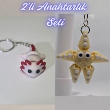 3D Atölye Maker  Açık Pembe Esnek Axolot ve Açık Sarı Hareketli Deniz Yıldızı Anahtarlık