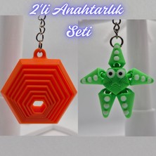 3D Atölye Maker  Turuncu Hareketli Altıgen ve Yeşil Hareketli Deniz Yıldızı Anahtarlık