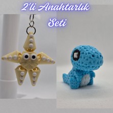 3D Atölye Maker Açık Sarı Hareketli Deniz Yıldızı ve Açık Mavi Örgü Desen Hareketli Dino Anahtarlık