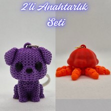 3D Atölye Maker  Mor Örgü Desenli Köpek ve Turuncu Hareketli Deniz Anası Anahtarlık
