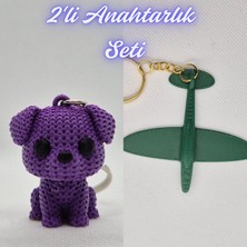 3D Atölye Maker  Mor Örgü Desenli Köpek ve Koyu Yeşil Uçak Anahtarlık