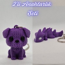 3D Atölye Maker  Mor Örgü Desenli Köpek ve Mor Esnek Ejder Anahtarlık