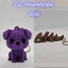 3D Atölye Maker  Mor Örgü Desenli Köpek ve Koyu Kahverengi Esnek Ejder Anahtarlık
