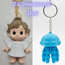 3D Atölye Maker  Kanatlı Masal Çocuk ve Açık Mavi Hareketli Deniz Anası Anahtarlık