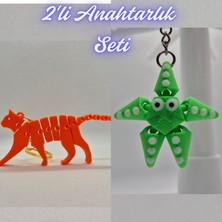 3D Atölye Maker  Turuncu Esnek Kedi ve Yeşil Hareketli Deniz Yıldızı Anahtarlık