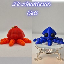 3D Atölye Maker  Turuncu Hareketli Deniz Anası ve Mavi Kalamar Anahtarlık
