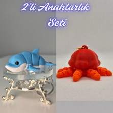 3D Atölye Maker  Açık Mavi Esnek Renkli Yunus ve Turuncu Hareketli Deniz Anası Anahtarlık