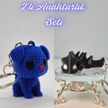 3D Atölye Maker  Mavi Örgü Desenli Köpek ve Siyah Esnek Ejder Anahtarlık