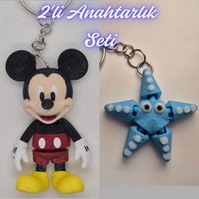 3D Atölye Maker  Esnek Mickey Mouse ve Açık Mavi Hareketli Deniz Yıldızı Anahtarlık