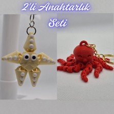 3D Atölye Maker  Açık Sarı Hareketli Deniz Yıldızı ve Pembe Ahtapot  Anahtarlık