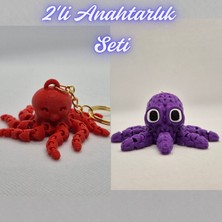 3D Atölye Maker  Pembe Ahtapot  ve Mor Örgü Desen Ahtapot Anahtarlık
