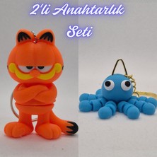 3D Atölye Maker  Garfield ve Açık Mavi Şaşkın Ahtapot Anahtarlık
