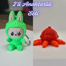 3D Atölye Maker  Yeşil Labubu ve Turuncu Hareketli Deniz Anası Anahtarlık