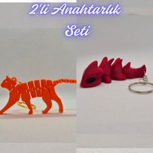 3D Atölye Maker  Turuncu Esnek Kedi ve Kırmızı Esnek Ejder Anahtarlık