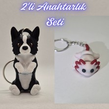 3D Atölye Maker  Siyah Border Esnek Köpek ve Açık Pembe Esnek Axolot Anahtarlık