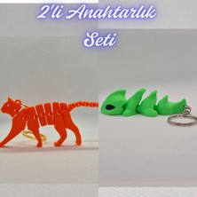 3D Atölye Maker  Turuncu Esnek Kedi ve Yeşil Esnek Ejder Anahtarlık
