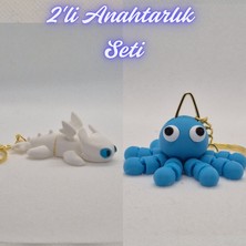 3D Atölye Maker  Beyaz Ejderhanı Nasıl Eğitirsin Ejderha ve Açık Mavi Şaşkın Ahtapot Anahtarlık