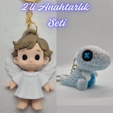 3D Atölye Maker  Kanatlı Masal Çocuk ve Beyaz Örgü Desen Hareketli Dino Anahtarlık