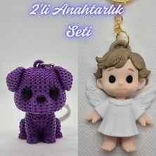 3D Atölye Maker  Mor Örgü Desenli Köpek ve Kanatlı Masal Çocuk Anahtarlık
