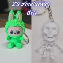 3D Atölye Maker  Yeşil Labubu ve Beyaz Esnek Yunus Anahtarlık