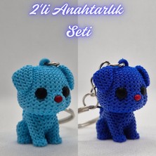 3D Atölye Maker Açık Mavi Örgü Desenli Köpek ve Mavi Örgü Desenli Köpek Anahtarlık