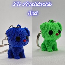 3D Atölye Maker Mavi Örgü Desenli Köpek ve Açık Yeşil Örgü Desenli Köpek Anahtarlık