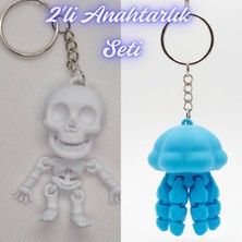 3D Atölye Maker  Beyaz Esnek Yunus ve Açık Mavi Hareketli Deniz Anası Anahtarlık