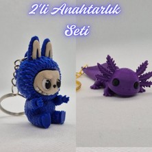 3D Atölye Maker  Mavi Labubu ve Mor Esnek Büyük Axolot Anahtarlık
