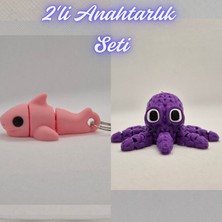3D Atölye Maker  Açık Pembe Esnek Köpek Balığı ve Mor Örgü Desen Ahtapot Anahtarlık