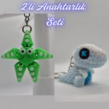 3D Atölye Maker  Yeşil Hareketli Deniz Yıldızı ve Beyaz Örgü Desen Hareketli Dino Anahtarlık
