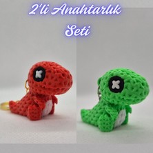 3D Atölye Maker Kırmızı Örgü Desen Hareketli Dino ve Yeşil Örgü Desen Hareketli Dino Anahtarlık