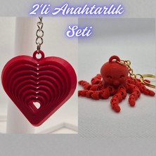 3D Atölye Maker  Kırmızı Hareketli Kalp ve Pembe Ahtapot  Anahtarlık