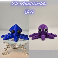 3D Atölye Maker  Mavi Kalamar ve Mor Örgü Desen Ahtapot Anahtarlık