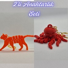 3D Atölye Maker  Turuncu Esnek Kedi ve Pembe Ahtapot  Anahtarlık