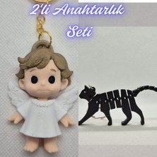 3D Atölye Maker  Kanatlı Masal Çocuk ve Siyah Esnek Kedi Anahtarlık