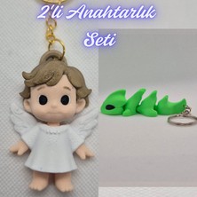 3D Atölye Maker  Kanatlı Masal Çocuk ve Yeşil Esnek Ejder Anahtarlık