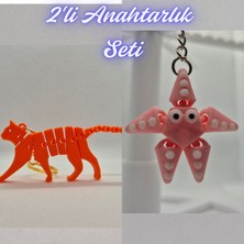 3D Atölye Maker  Turuncu Esnek Kedi ve Pembe Hareketli Deniz Yıldızı Anahtarlık