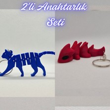 3D Atölye Maker  Mavi Esnek Kedi ve Kırmızı Esnek Ejder Anahtarlık