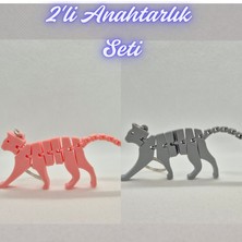 3D Atölye Maker  Açık Pembe Esnek Kedi ve Gümüş Esnek Kedi Anahtarlık