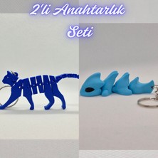 3D Atölye Maker  Mavi Esnek Kedi ve Açık Mavi Esnek Ejder Anahtarlık