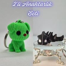 3D Atölye Maker  Açık Yeşil Örgü Desenli Köpek ve Siyah Esnek Ejder Anahtarlık