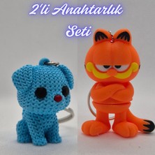 3D Atölye Maker  Açık Mavi Örgü Desenli Köpek ve Garfield Anahtarlık