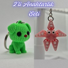 3D Atölye Maker  Açık Yeşil Örgü Desenli Köpek ve Pembe Hareketli Deniz Yıldızı Anahtarlık