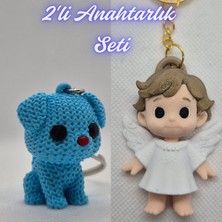 3D Atölye Maker  Açık Mavi Örgü Desenli Köpek ve Kanatlı Masal Çocuk Anahtarlık
